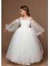 Ivory Fashion Tulle 3D Flowers Flower Girl Dress